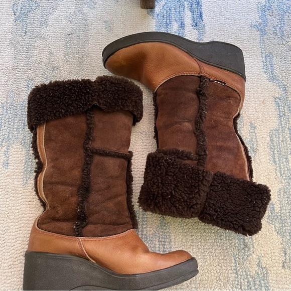 VINTAGE SHEARLING LEATHER WEDGE Y2K SNOW BOOTS SIZE 8.5 - Picture 10 of 10
